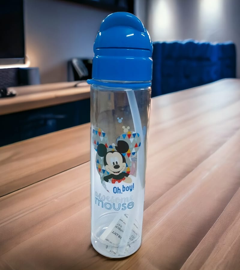 Baby Sipper Water Bottle With Straw Sippy Cup Mickey Mouse Theme (Pack of 1, Blue)